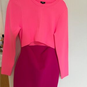 Express neon Pink and Magenta Long Sleeve Dress with mid cutout